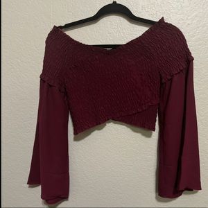 Fashion Nova wine long sleeve crop top